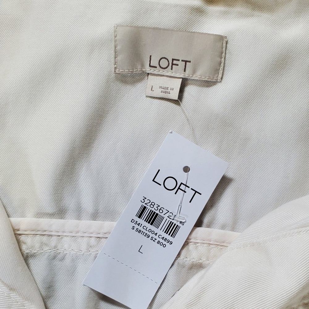 LOFT Women Ivory Utility Field Jacket NWT Size L Cream Cargo Cinched Waist Soft - Picture 3 of 10